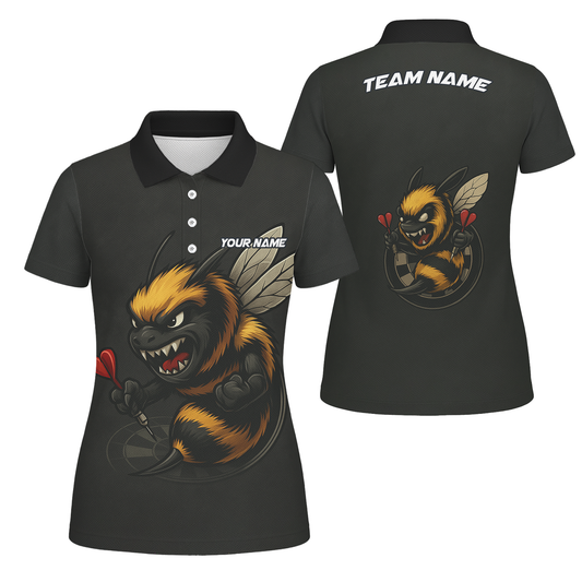 Personalized Angry Bee Dart Jersey Polo Shirt Black For Women F7624 main image - polo, Pocket No
