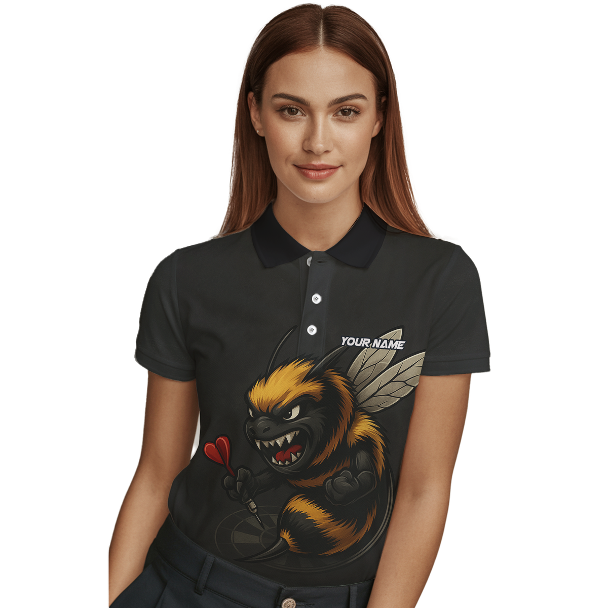 Personalized Angry Bee Dart Jersey Polo Shirt Black For Women F7624 additional image 3