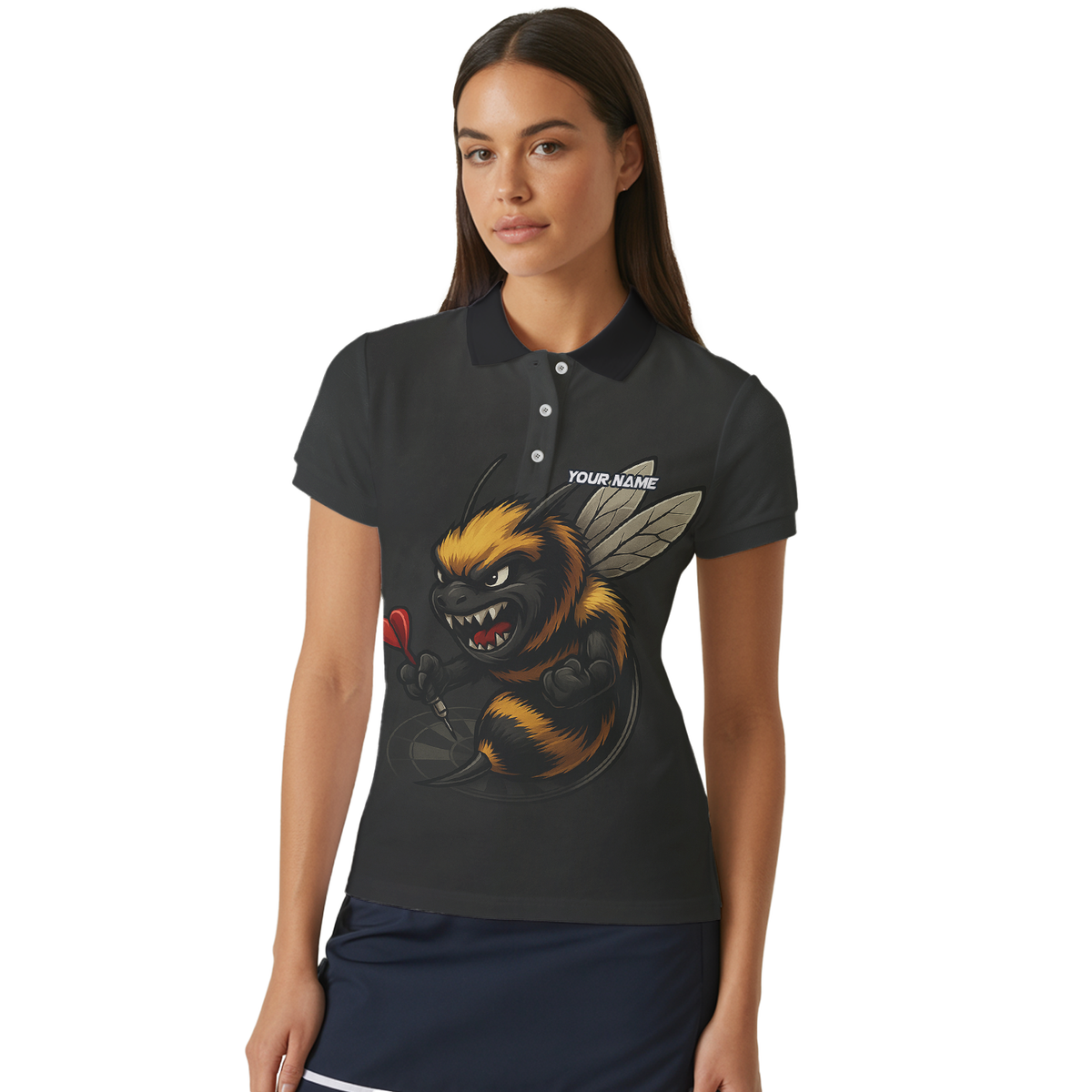 Personalized Angry Bee Dart Jersey Polo Shirt Black For Women F7624 additional image 4