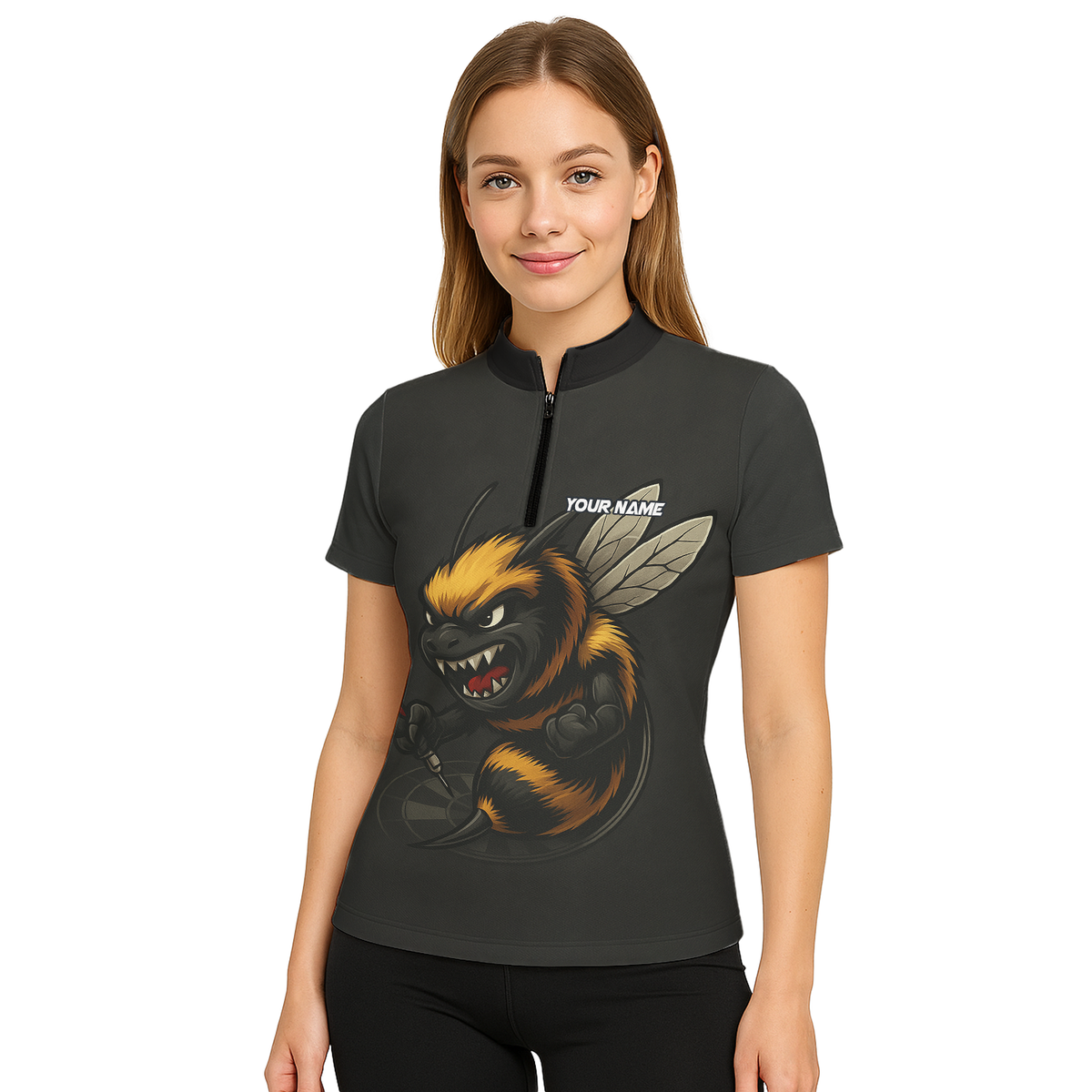 Personalized Angry Bee Dart Jersey Polo Shirt Black For Women F7624 additional image 5