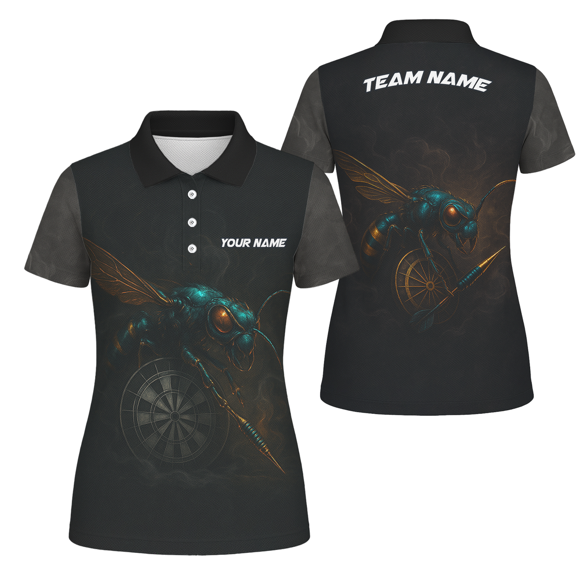 Personalized Black Wasp Dart Polo Shirt Custom Name Team For Women L1818 main image - polo, Pocket No