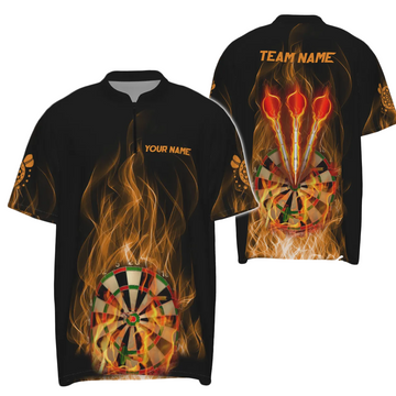 Men's Dart Shirt with Fire Flame Design, 1/4 Zip Dart Shirt, Dart Jersey for Men V359