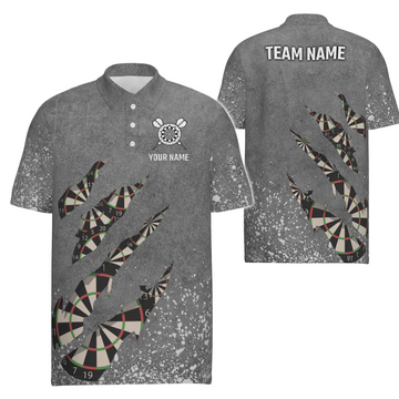 Men's Grey Darts Polo Shirt with Color Splatters - Dart Shirts for Men - Team Dart Jerseys X763
