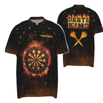 Men's Quarter-Zip Shirt with Flame Darts King Design - Dart Jersey with Your Own Name C238