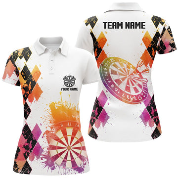 Women's Darts Polo Shirt with Colorful Watercolor Argyle Pattern - LDT1005 A370
