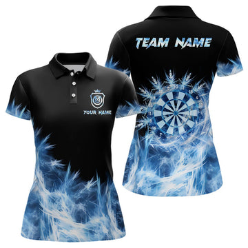 Eisblaues Damen Darts Polo Shirt - Women's Darts Shirt - Darts Team Jersey g9322