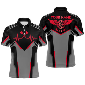 Men's Dart Polo Shirt with Custom Red Heartbeat Pattern, Dart Jersey for Men R183 red