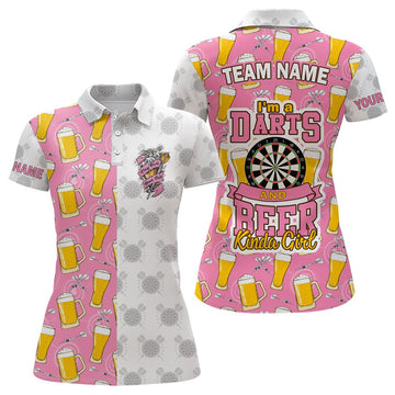 Personalized Women's Darts Polo Shirt - I'm a Darts and Beer Enthusiast - Pink Dart Jersey I664