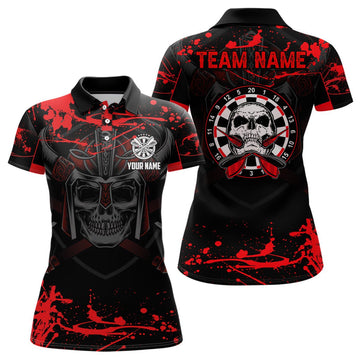 Custom Red Women's Polo Shirt with Warrior Skull Darts, Fear-Inducing Dart Shirt for Women, Dart Jerseys G148