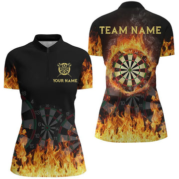 3D Fire Flames Darts 1/4 Zip Shirt - Personalized Cool Darts Team Jersey for Women Q352