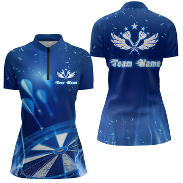 Women's Dart 1/4 Zip Shirt with Blue Fire Flame and Star - Cool Dart Jersey V481