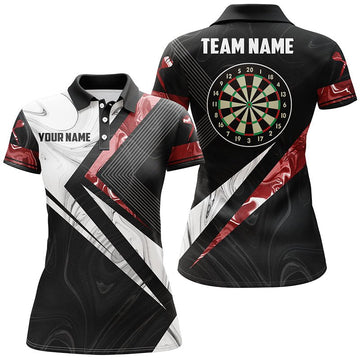 Women's Darts Polo Shirt in Red and White - Personalized Darts Team Jersey G258