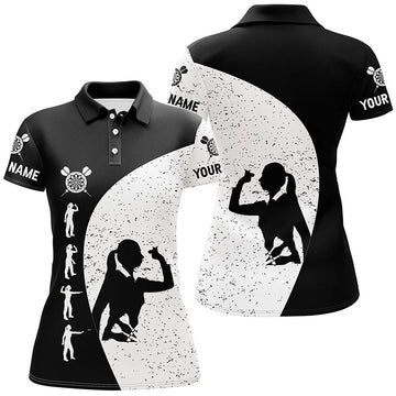 Dames dartpoloshirt in zwart-witte grungestijl - dartshirt voor dames D8175