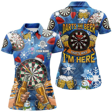 Women's Darts Polo Shirt with Darts and Beer Design - Christmas Dart Jersey for Ladies A617