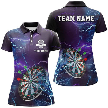 Women's Darts Polo Shirt with Thunder and Lightning, Personalized Dart Jersey for Ladies | Purple C5131