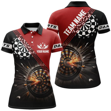 Women's Polo Shirt with Dart Design in Black and Red, Personalized Dart Jersey for Women S2721