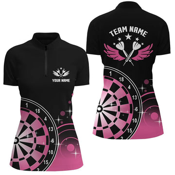 Black Pink 1/4 Zip Shirt - Cute Women's Dart Shirt - Dart Jersey Q874