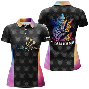 Darts Heartbeat Tie Dye Women's Polo Shirt - Stylish Dart Shirt for Ladies - Dart Jersey Z571