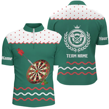 Green Darts Christmas Quarter-Zip Shirt for Men - Dart Shirt, Dart Jersey P87