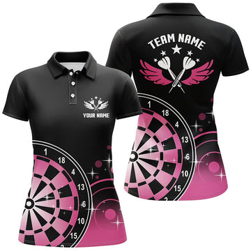 Darts Wings Polo Shirt in Black and Pink - Stylish Dart Shirt for Women - Dart Jersey Q874
