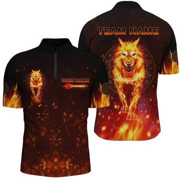 Dart Shirt with Wolf Design, All-Over Print, 1/4 Zip, Men's Dart Jersey Zip H7790