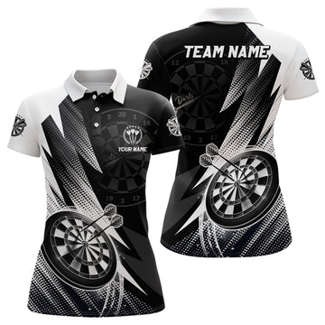 Zwart-wit dartspoloshirt - gepersonaliseerd cool dartshirt voor dames - Team Jersey O5645