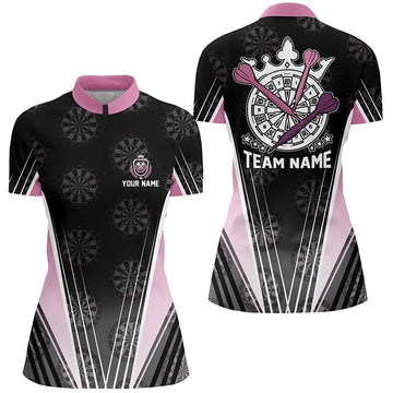 Black Pink Crown Darts 1/4 Zip Shirt for Women - Dart Shirt, Darts Jersey V339
