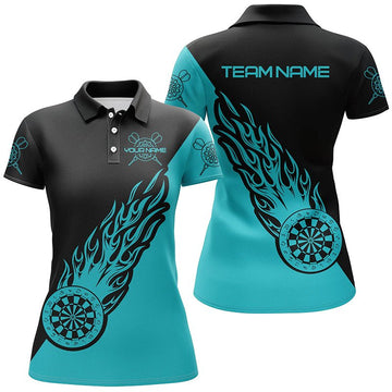 Turquoise & Black Flame Darts Polo Shirt - Women's Dart Jersey Y690