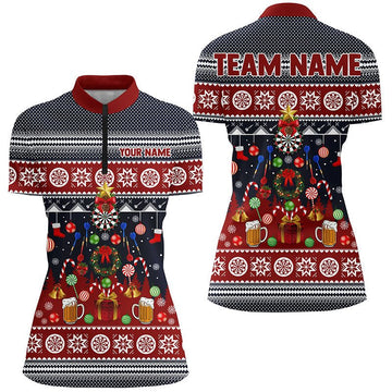 Christmas Darts 1/4 Zip Shirt - Women's Darts Shirt - Darts Jersey B726