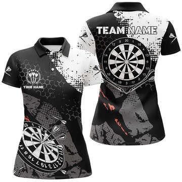 Retro Darts-poloshirt voor dames met aangepast zwart-wit patroon - Dart Team Jersey (W577)