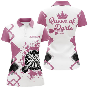 Queen of Darts' Women's Cute Darts Polo Shirt - Rosa-weiß, M673